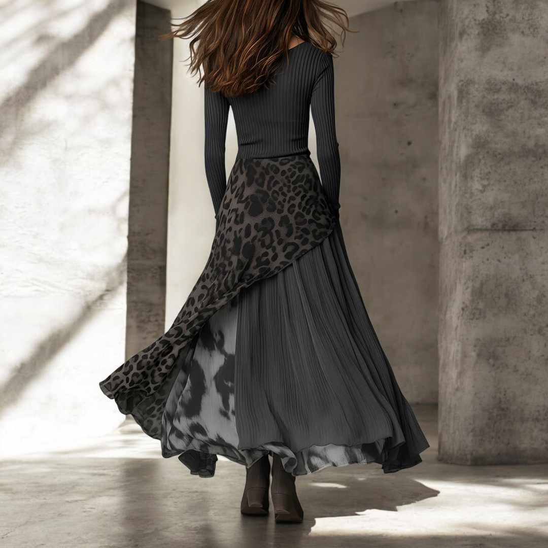 NKEM™ | Vestido Largo con Elegante Estampado de Leopardo y Fluidez Halagadora